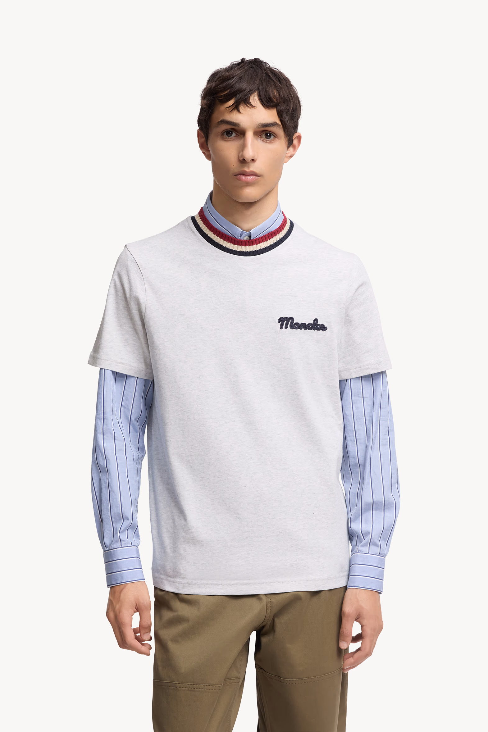 T-shirt en coton à logo brodé Hommes Gris Moncler 3